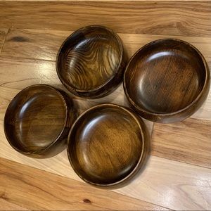 Vintage Wooden Salad Dinner Bowls Round Set of 4
